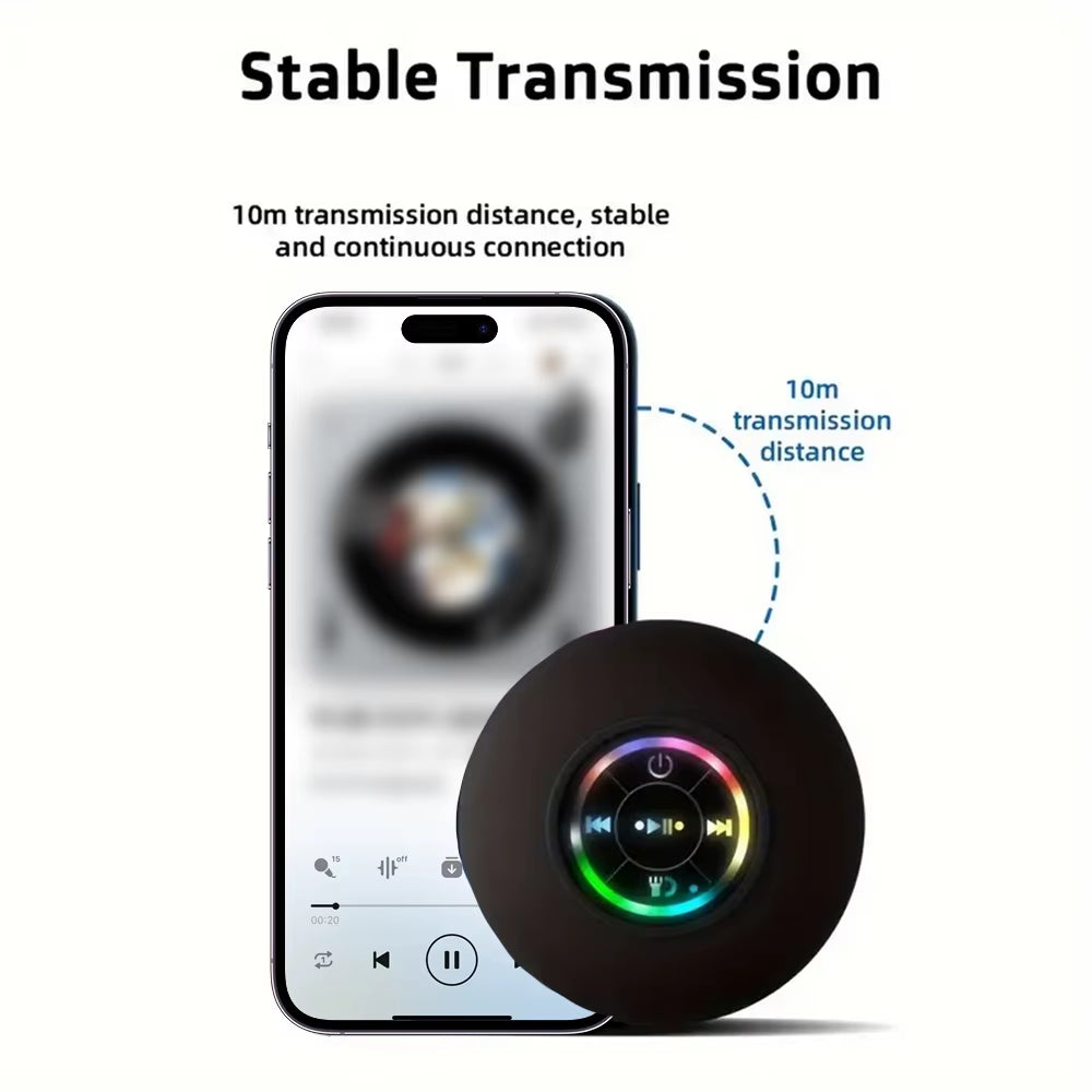 AquaBeat Mini: Waterproof LED Bluetooth Speaker with Powerful Sound & Suction Cup Mount